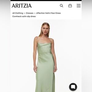 Aritzia Satin Maxi Dress in Soft Green
